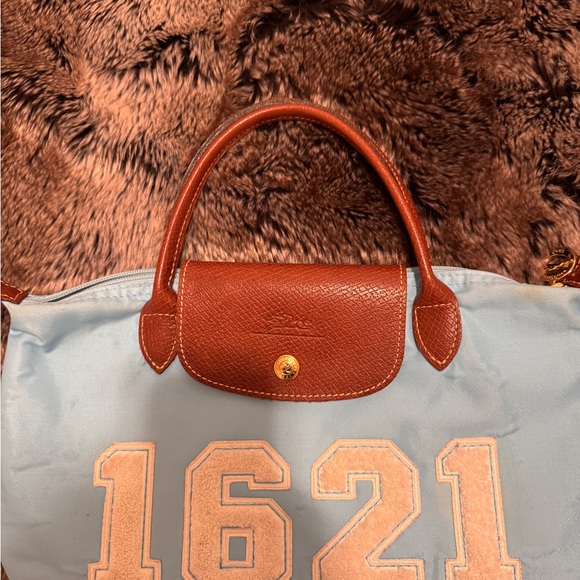Longchamp Blue and Brown Tote Bag with 1621 Detail - Picture 2 of 5